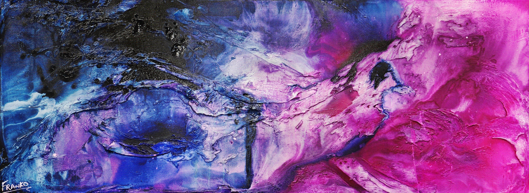 Atomic Kitten 160cm x 60cm Black White Pink Blue Textured Abstract Painting (SOLD)-Abstract-[Franko_Artist]-[Australian_artist]-[Gold_Coast]-[Brisbane]-[modern]-[contemporary]-[original]-[Large_artwork]-Franklin Art Studio
