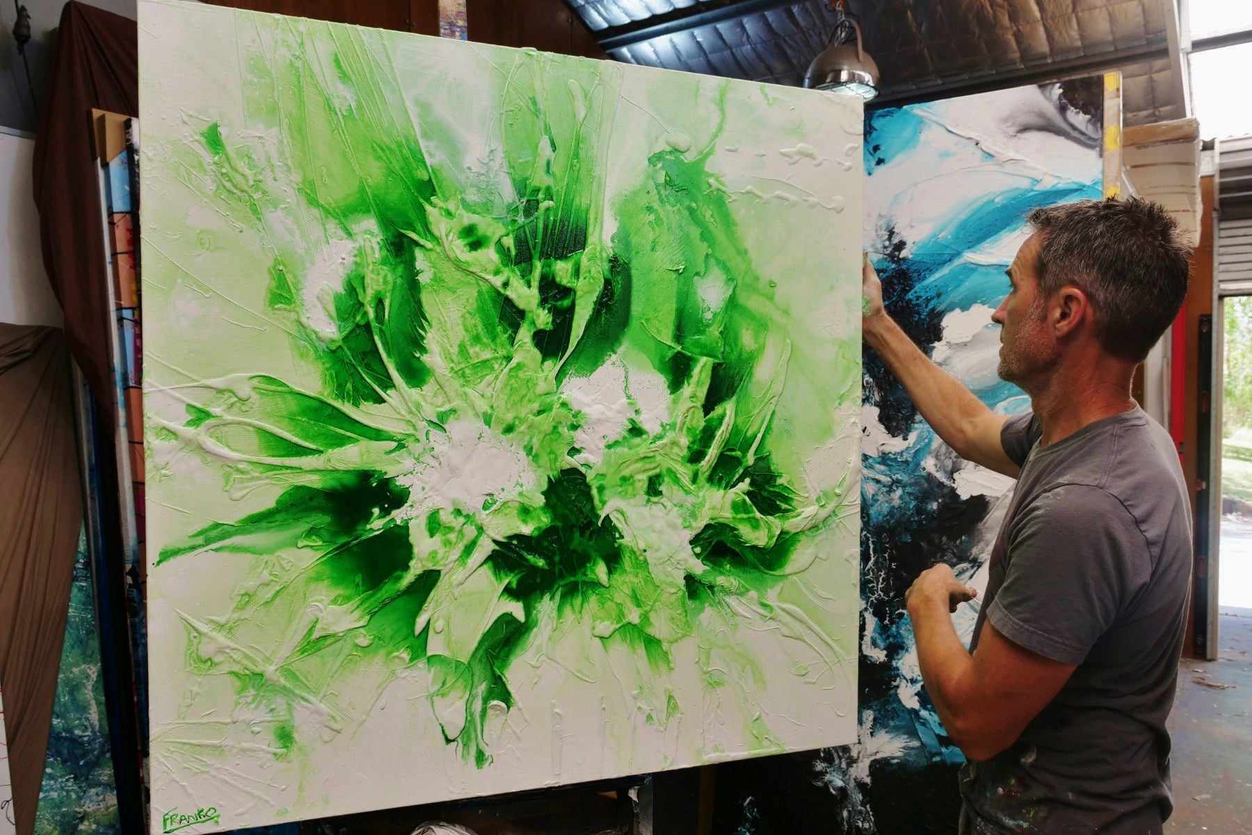Atomic Lime 120cm x 120cm Lime Green Textured Abstract Painting (SOLD)-Abstract-[Franko_Artist]-[The_Block]-[Dream_Homes]-[ideas]- [Grand_Designs]-Franklin Art Studio