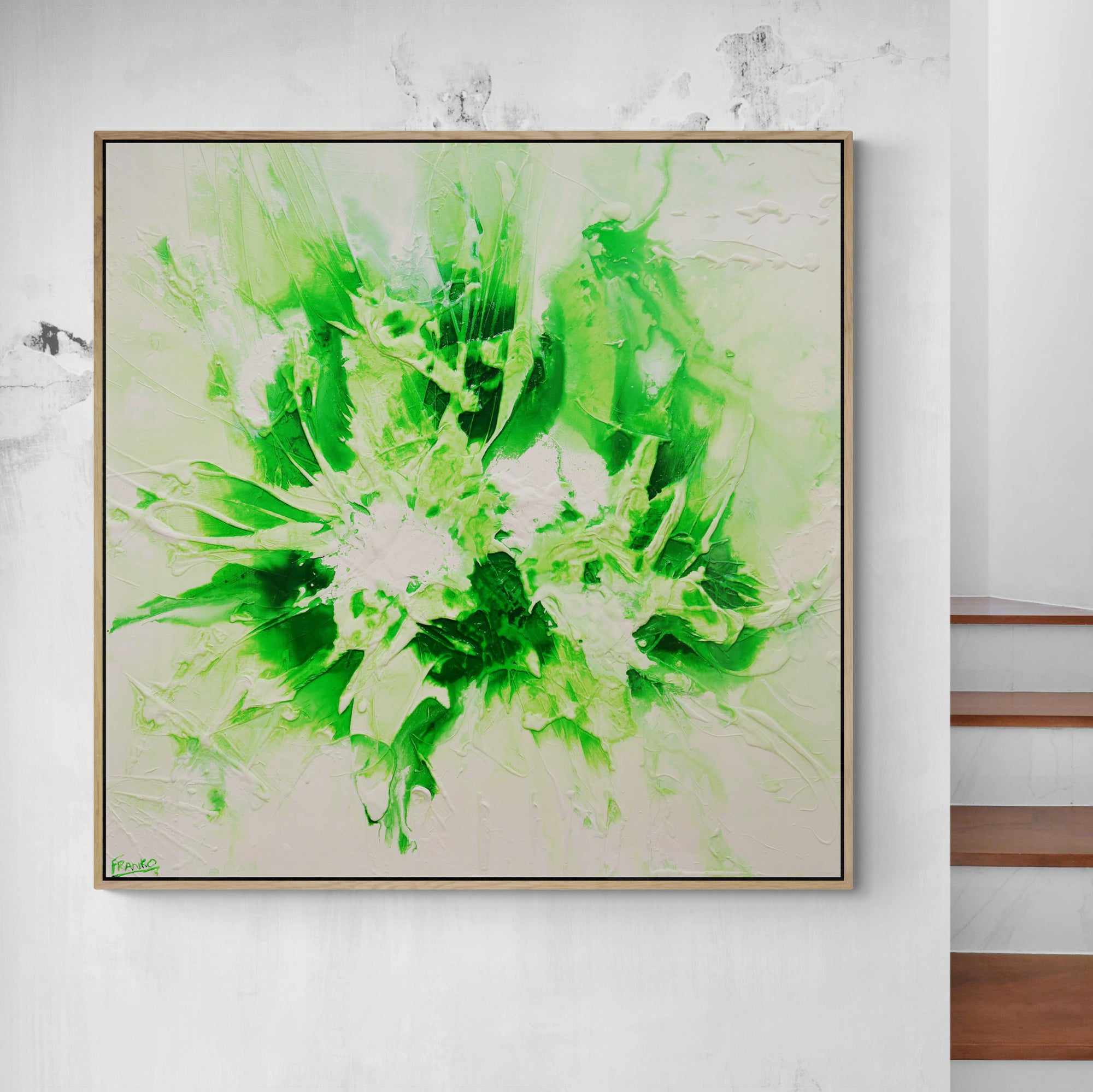 Atomic Lime 120cm x 120cm Lime Green Textured Abstract Painting (SOLD)-Abstract-[Franko_Artist]-[The_Block]-[Dream_Homes]-[ideas]-[Grand_Designs]-[Art_Lover]-Franklin Art Studio