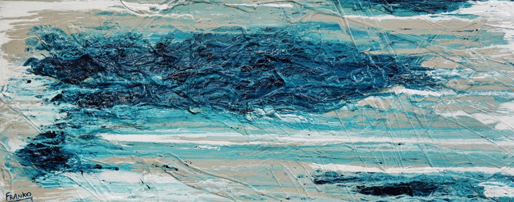 Atomic Malt 200cm x 80cm Blue Cream Textured Abstract Painting (SOLD)-Abstract-[Franko_Artist]-[Australian_artist]-[Gold_Coast]-[Brisbane]-[modern]-[contemporary]-[original]-[Large_artwork]-Franklin Art Studio