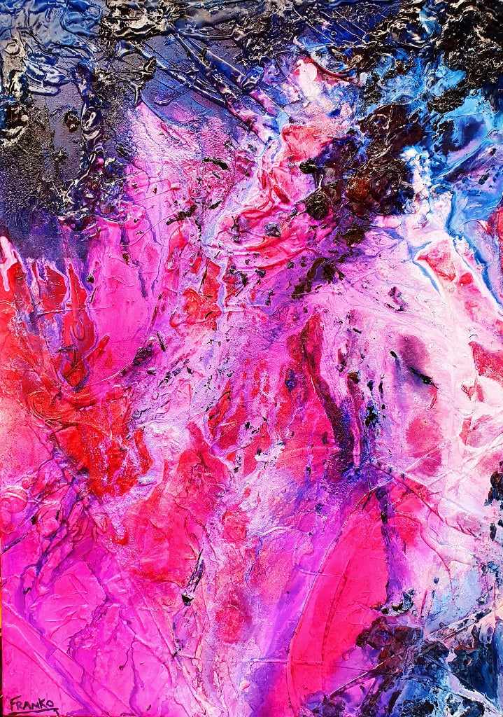 Atomic Ninja 140cm x 100cm Pink Blue Textured Abstract Painting (SOLD)-Abstract-[Franko_Artist]-[Australian_artist]-[Gold_Coast]-[Brisbane]-[modern]-[contemporary]-[original]-[Large_artwork]-Franklin Art Studio