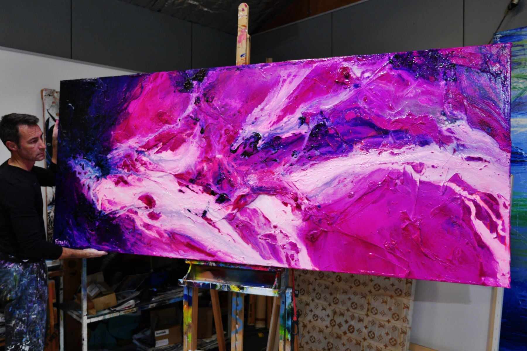Atomic Samurai 240cm x 100cm Pink White Purple Textured Abstract Painting (SOLD)-Abstract-[Franko_Artist]-[The_Block]-[Dream_Homes]-[ideas]- [Grand_Designs]-Franklin Art Studio