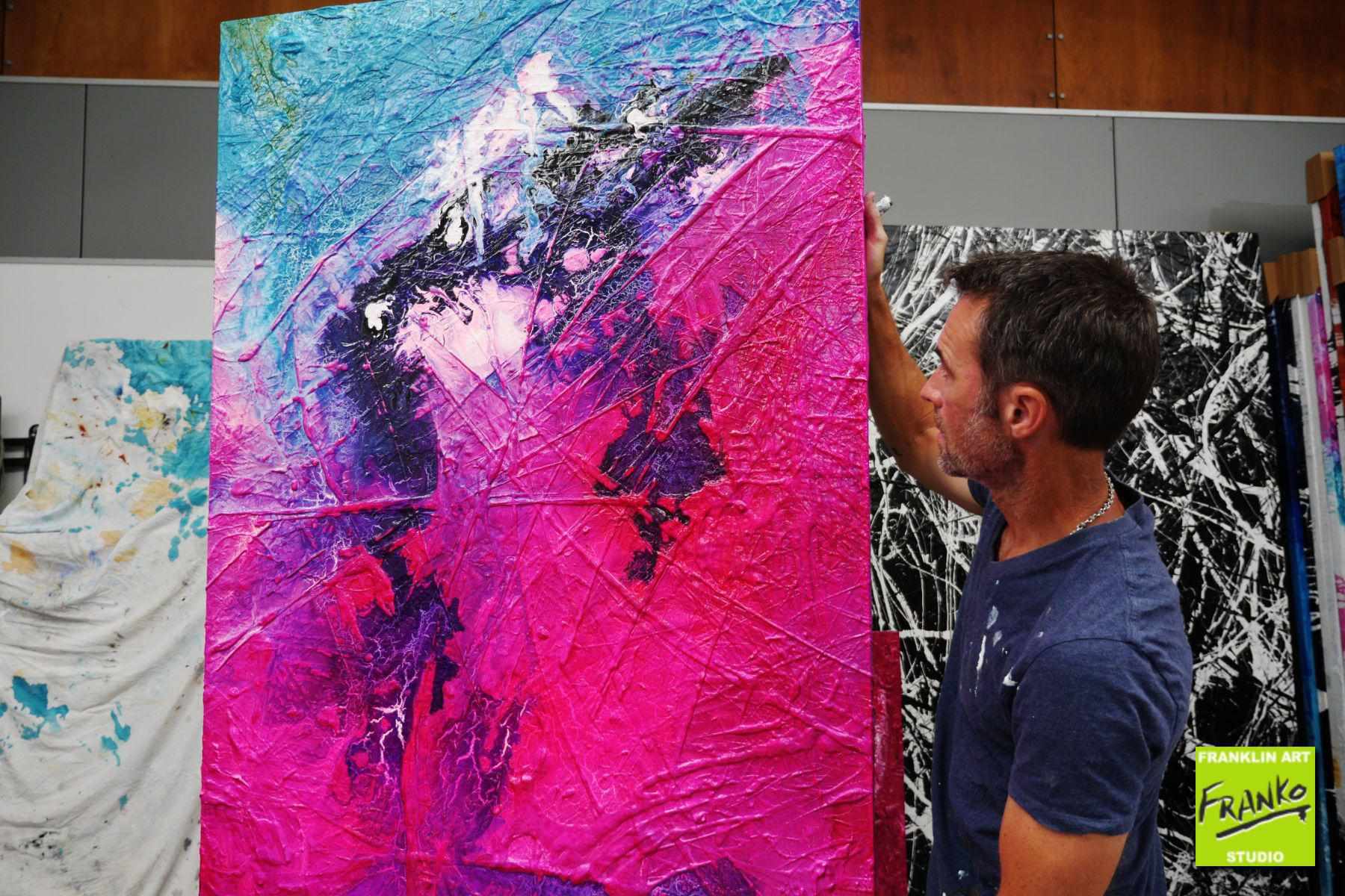 Atoms & Neutrons 140cm x 100cm Pink Blue Textured Abstract Painting (SOLD)-Abstract-[Franko_Artist]-[The_Block]-[Dream_Homes]-[ideas]- [Grand_Designs]-Franklin Art Studio