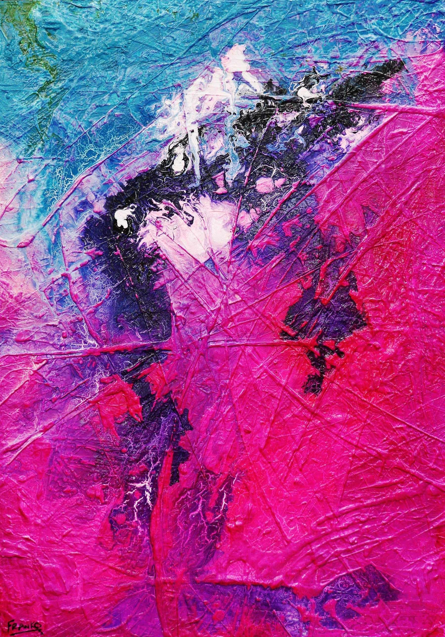Atoms & Neutrons 140cm x 100cm Pink Blue Textured Abstract Painting (SOLD)-Abstract-[Franko_Artist]-[Australian_artist]-[Gold_Coast]-[Brisbane]-[modern]-[contemporary]-[original]-[Large_artwork]-Franklin Art Studio