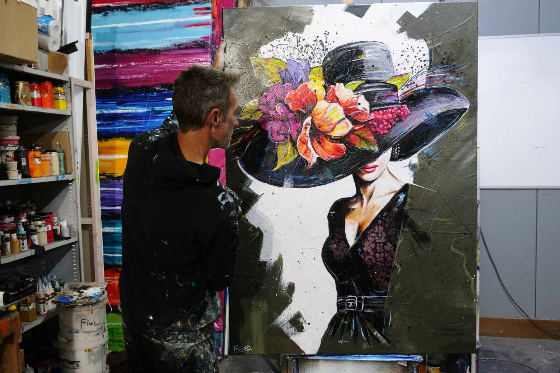 Audrey 140cm x 100cm Flower Hat Abstract Realism Textured Painting (SOLD)-people-[Franko_Artist]-[The_Block]-[Dream_Homes]-[ideas]- [Grand_Designs]-Franklin Art Studio