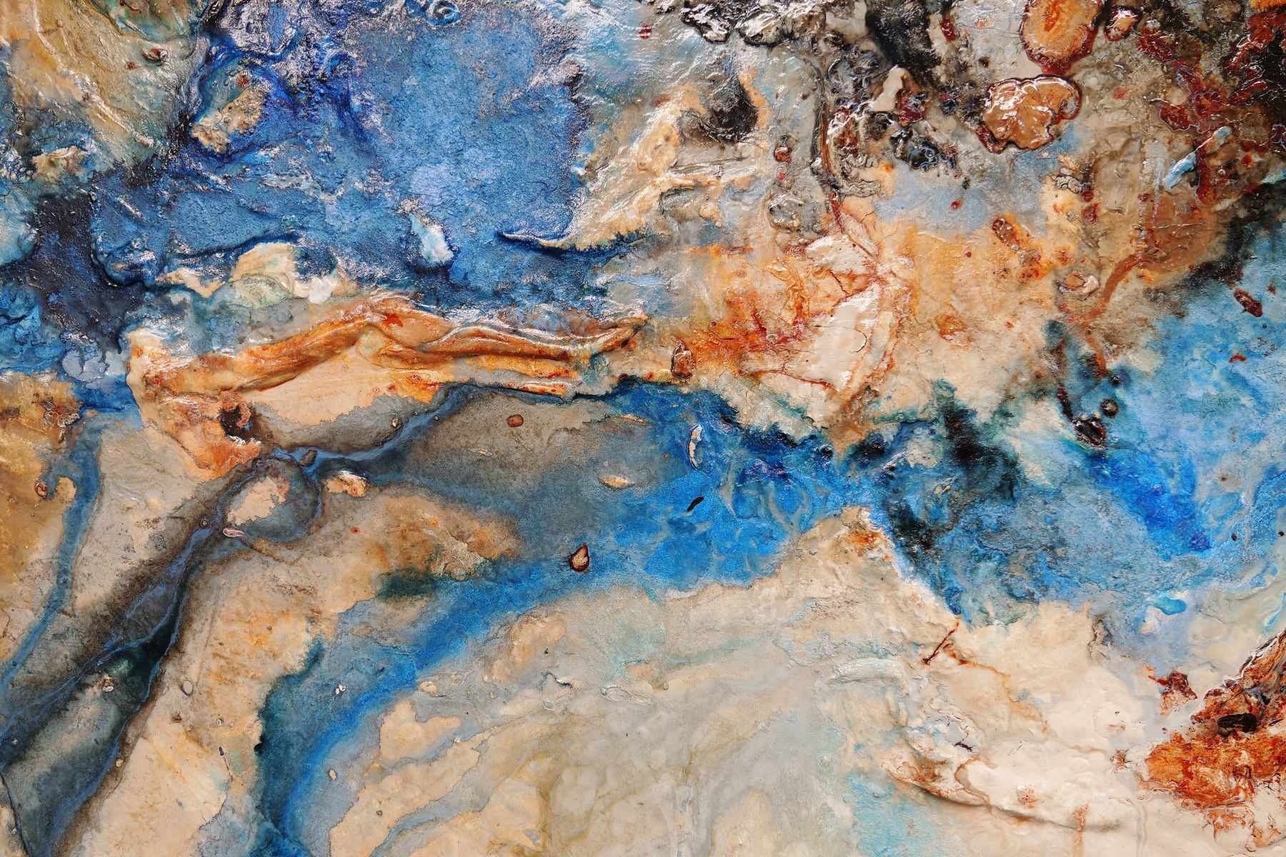Australian Class 240cm x 100cm Cream Blue Textured Abstract Painting (SOLD)