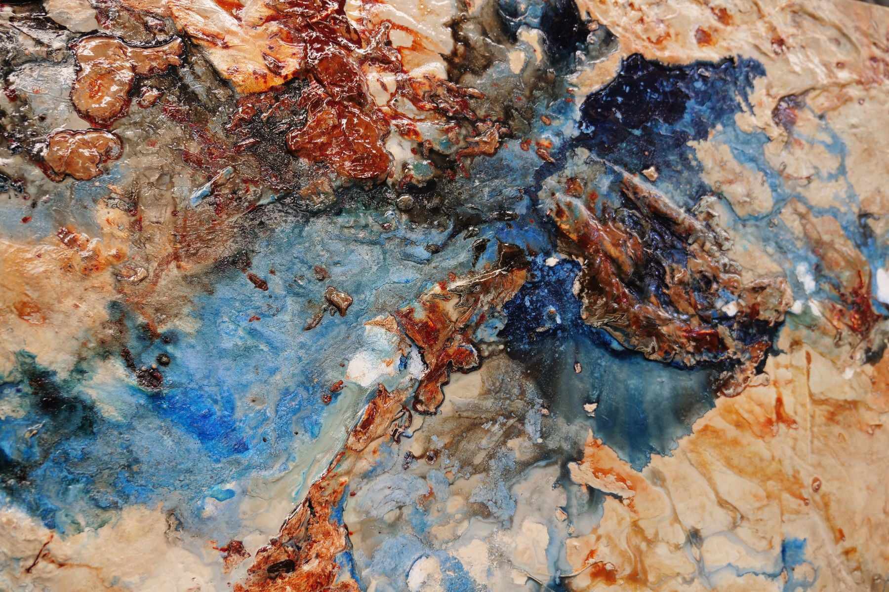 Australian Class 240cm x 100cm Cream Blue Textured Abstract Painting (SOLD)