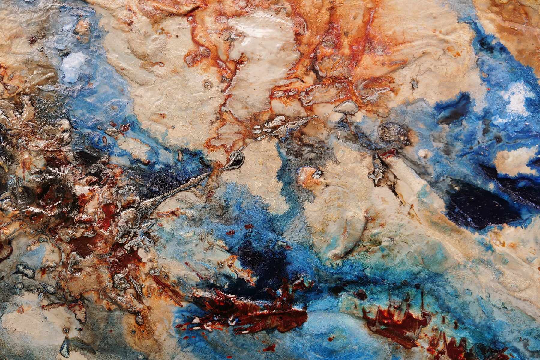 Australian Class 240cm x 100cm Cream Blue Textured Abstract Painting (SOLD)-Abstract-[Franko]-[Artist]-[Australia]-[Painting]-Franklin Art Studio