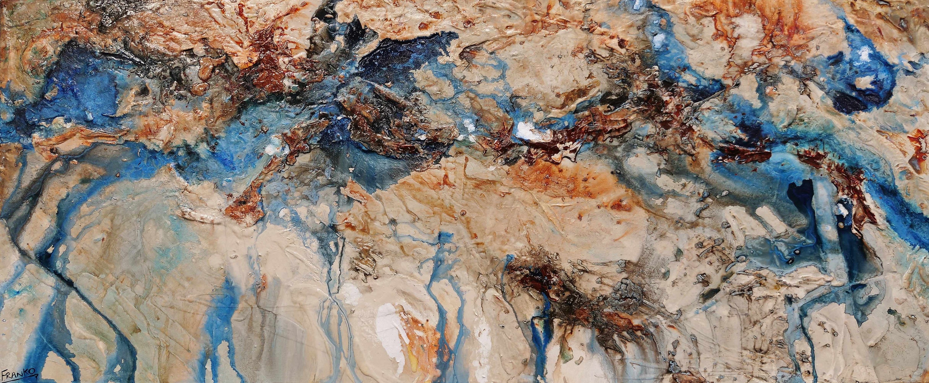 Australian Class 240cm x 100cm Cream Blue Textured Abstract Painting (SOLD)-Abstract-[Franko_Artist]-[Australian_artist]-[Gold_Coast]-[Brisbane]-[modern]-[contemporary]-[original]-[Large_artwork]-Franklin Art Studio