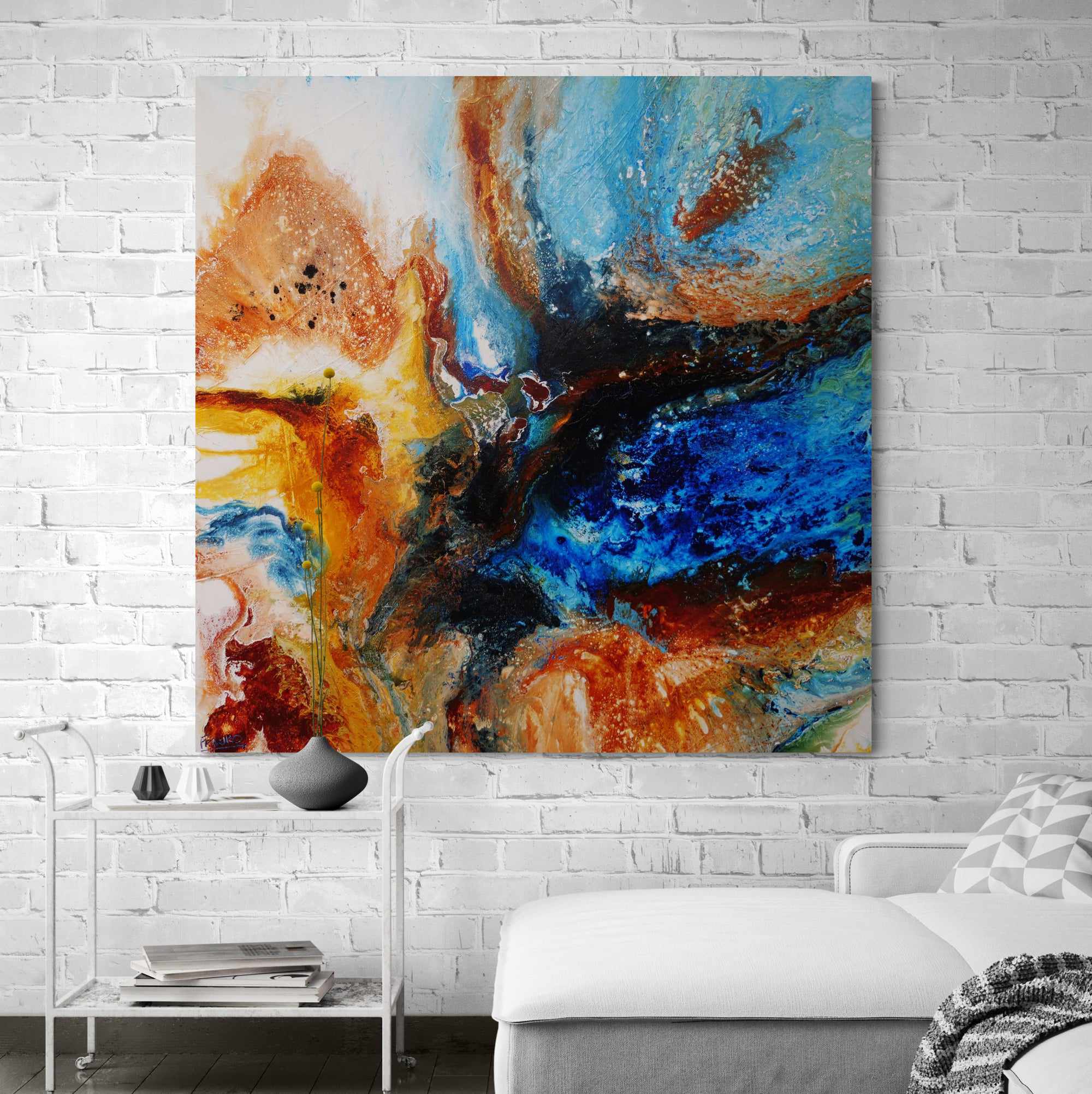 Australian Delta 120cm x 120cm Blue Rust Textured Abstract Painting (SOLD)-Abstract-[Franko]-[Australian]-[Popular]-[Best Selling]-Franklin Art Studio