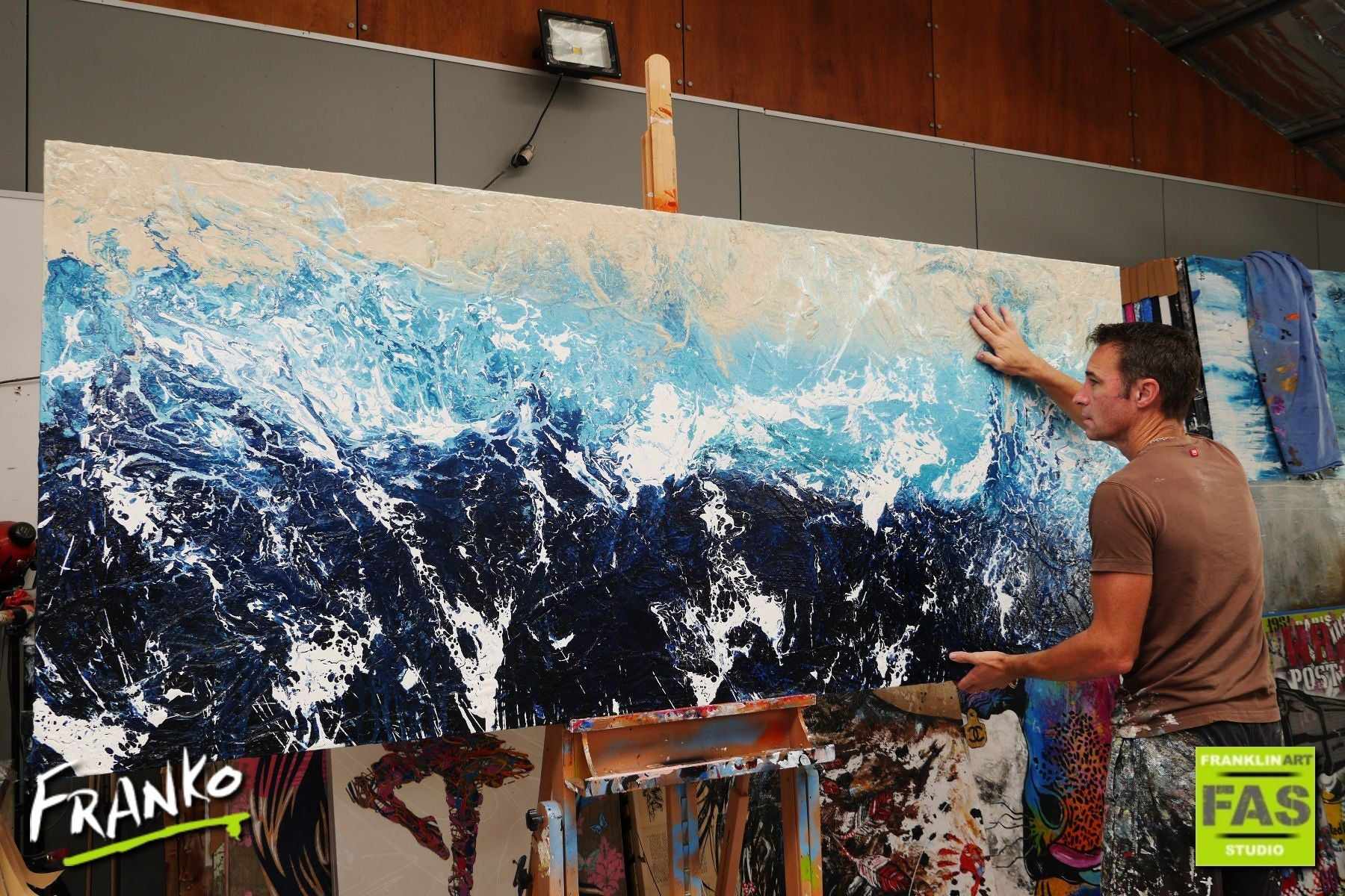 Awash 240cm x 100cm Blue Abstract Painting (SOLD)-Abstract-[Franko_Artist]-[The_Block]-[Dream_Homes]-[ideas]- [Grand_Designs]-Franklin Art Studio