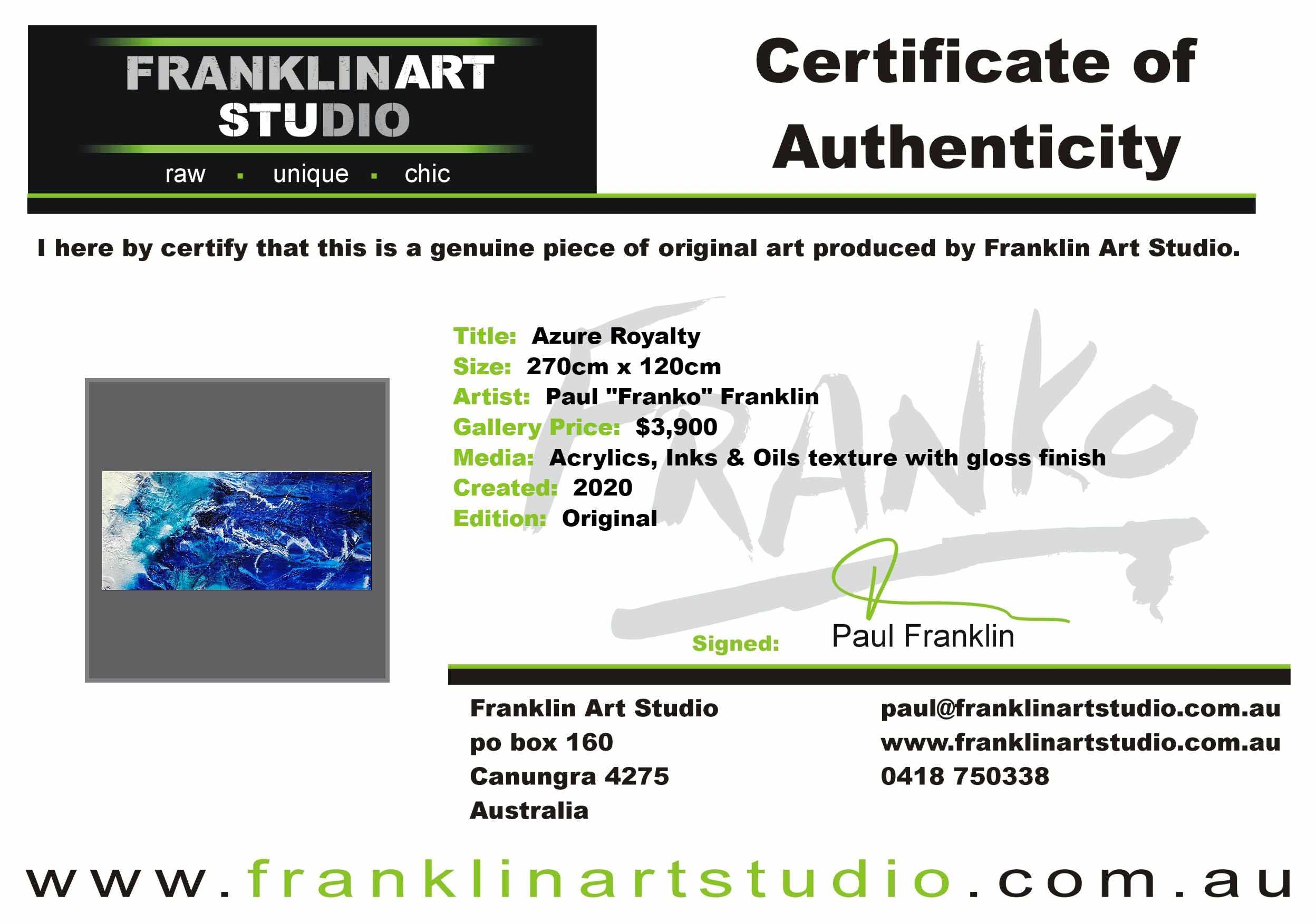 Azure Royalty 270cm x 120cm Blue White Textured Abstract Painting (SOLD)-Abstract-[Franko_Artist]-[The_Block]-[Dream_Homes]-[ideas]-[Grand_Designs]-[Art_Lover]-Franklin Art Studio
