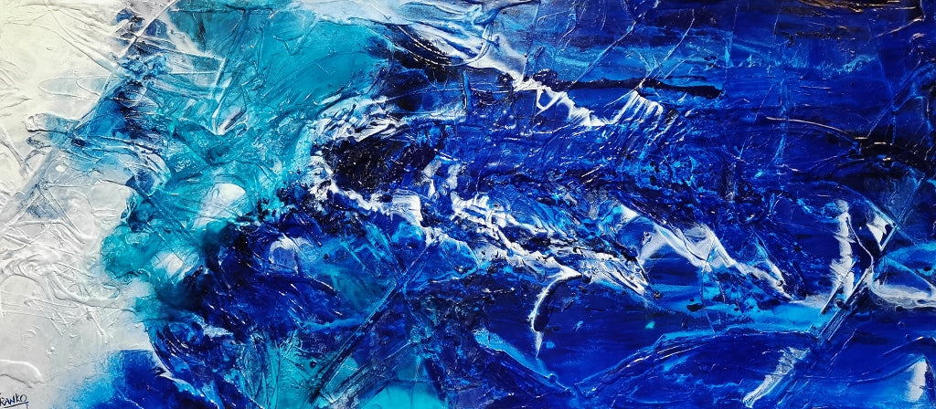 Azure Royalty 270cm x 120cm Blue White Textured Abstract Painting (SOLD)-Abstract-[Franko_Artist]-[Australian_artist]-[Gold_Coast]-[Brisbane]-[modern]-[contemporary]-[original]-[Large_artwork]-Franklin Art Studio