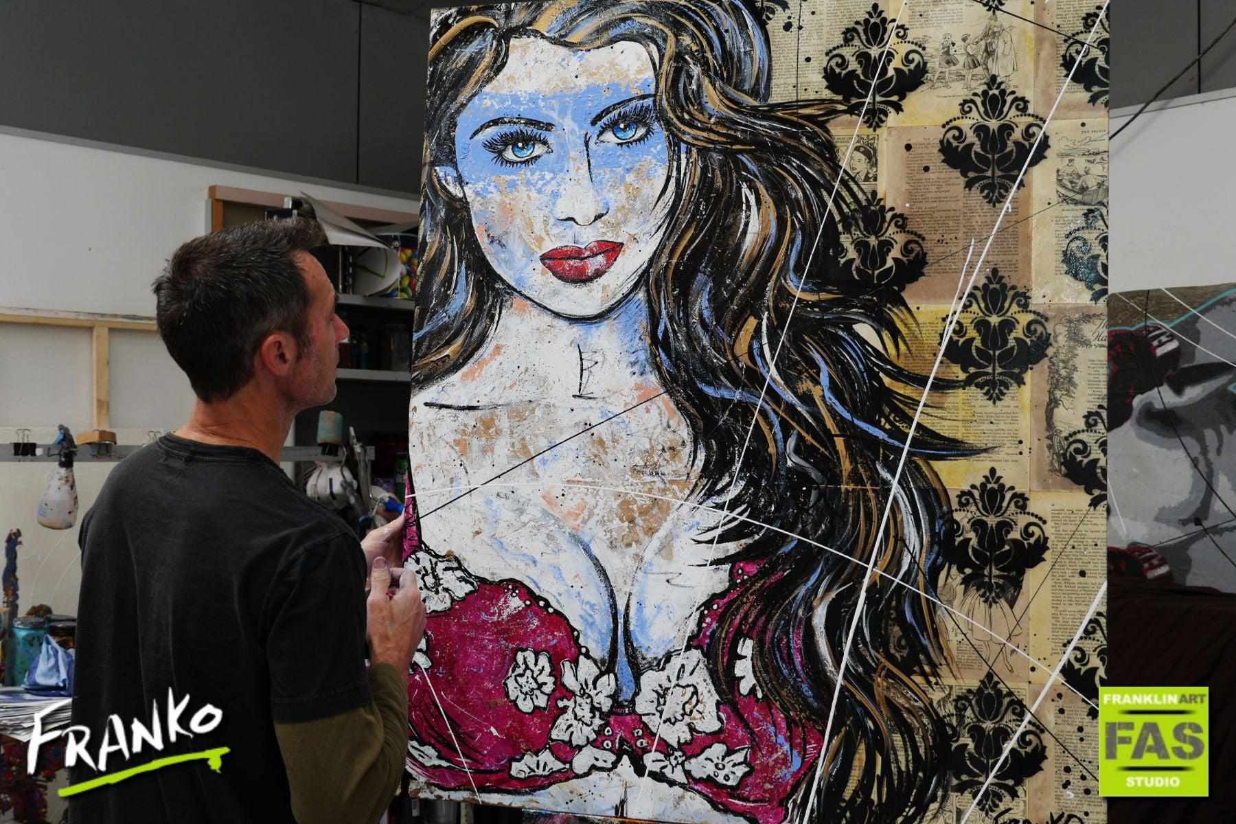 Baby Blues 120cm x 100cm Sexy Lingerie 50 Shades of Grey Book Page Urban Pop art Painting (SOLD)-book club-[Franko_Artist]-[The_Block]-[Dream_Homes]-[ideas]- [Grand_Designs]-Franklin Art Studio
