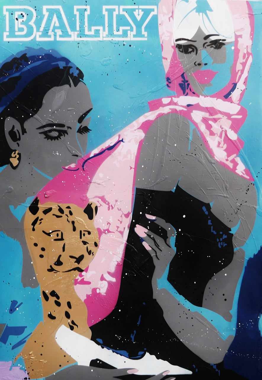 Bally - Cheetah 140cm x 100cm Villemot Bally Textured Urban Pop Art Painting-urban pop-[Franko_Artist]-[Australian_artist]-[Gold_Coast]-[Brisbane]-[modern]-[contemporary]-[original]-[Large_artwork]-Franklin Art Studio