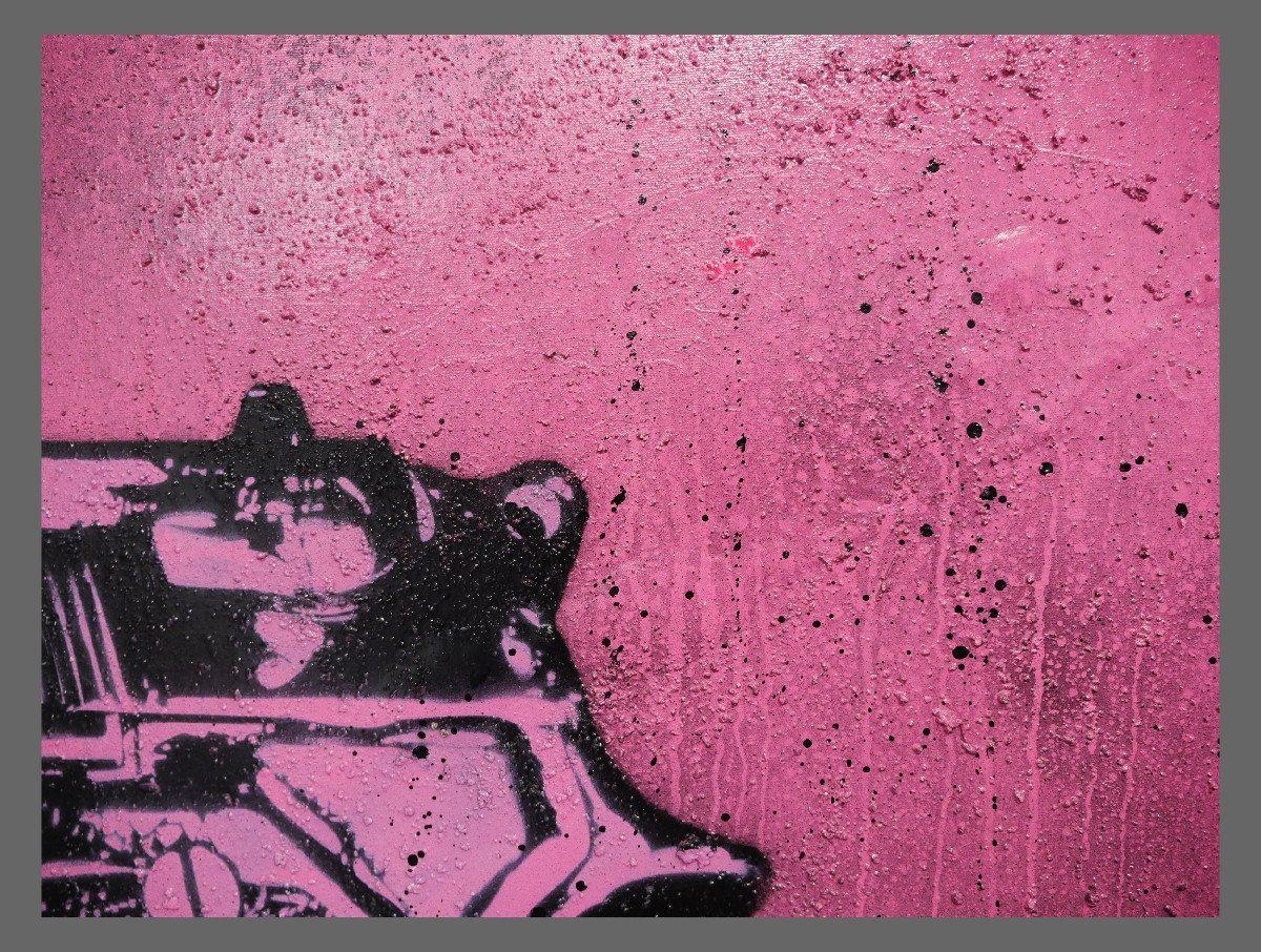 Bang Bang Warhol Two 140cm x 100cm Guns Pink Pop Art Painting (SOLD)-urban pop-[Franko_Artist]-[The_Block]-[Dream_Homes]-[ideas]- [Grand_Designs]-Franklin Art Studio