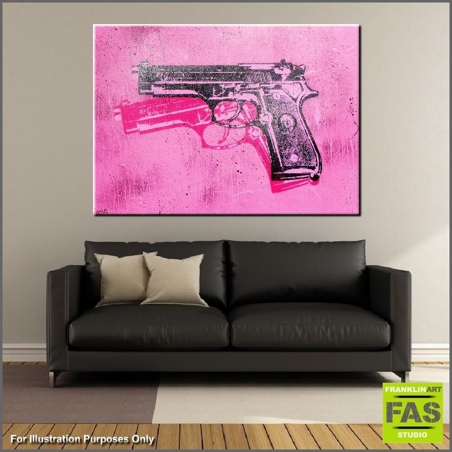 Bang Bang Warhol Two 140cm x 100cm Guns Pink Pop Art Painting (SOLD)-urban pop-[Franko_Artist]-[Australian_artist]-[Gold_Coast]-[Brisbane]-[modern]-[contemporary]-[original]-[Large_artwork]-[The_Block]-[Dream_Homes]-[ideas]-[Grand_Designs]-[Art_Lover]-Franklin Art Studio