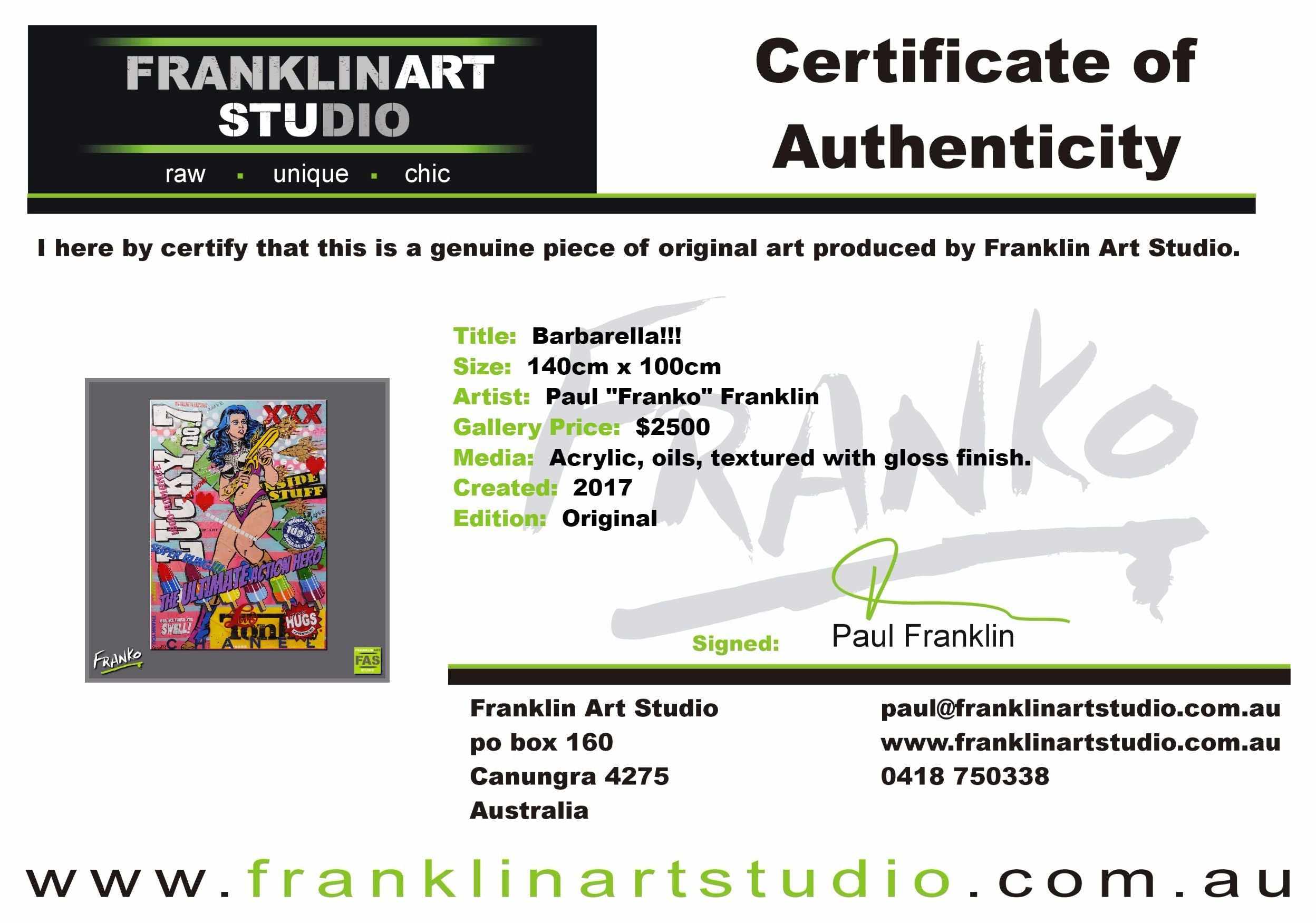 Barbarella!! 140cm x 100cm Barbarella Pop Art Painting (SOLD)-urban pop-[Franko_Artist]-[The_Block]-[Dream_Homes]-[ideas]- [Grand_Designs]-Franklin Art Studio
