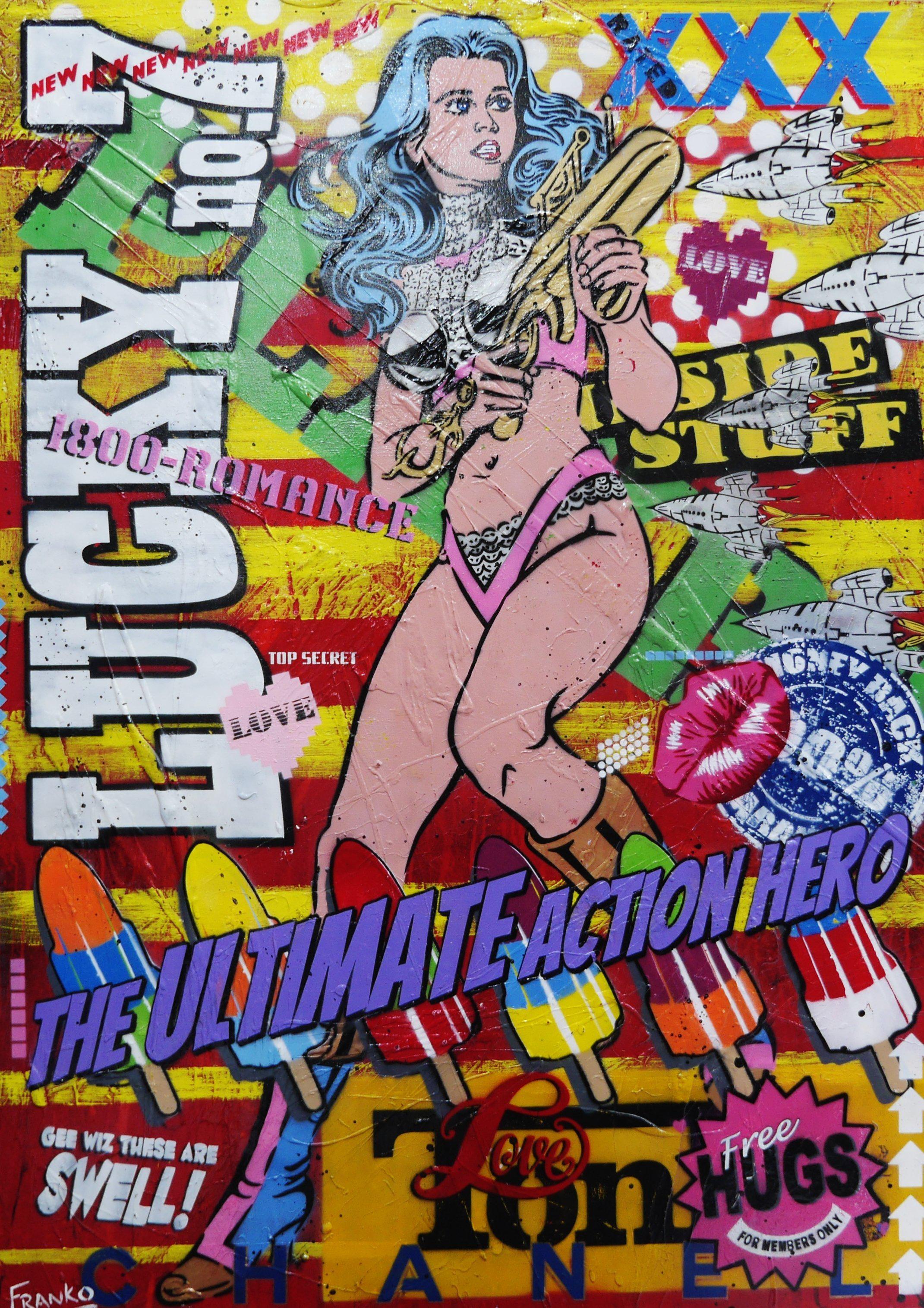 Barbarella - A New Beginning 140cm x 100cm Barbarella Pop Art Painting (SOLD)-urban pop-[Franko_Artist]-[Australian_artist]-[Gold_Coast]-[Brisbane]-[modern]-[contemporary]-[original]-[Large_artwork]-Franklin Art Studio