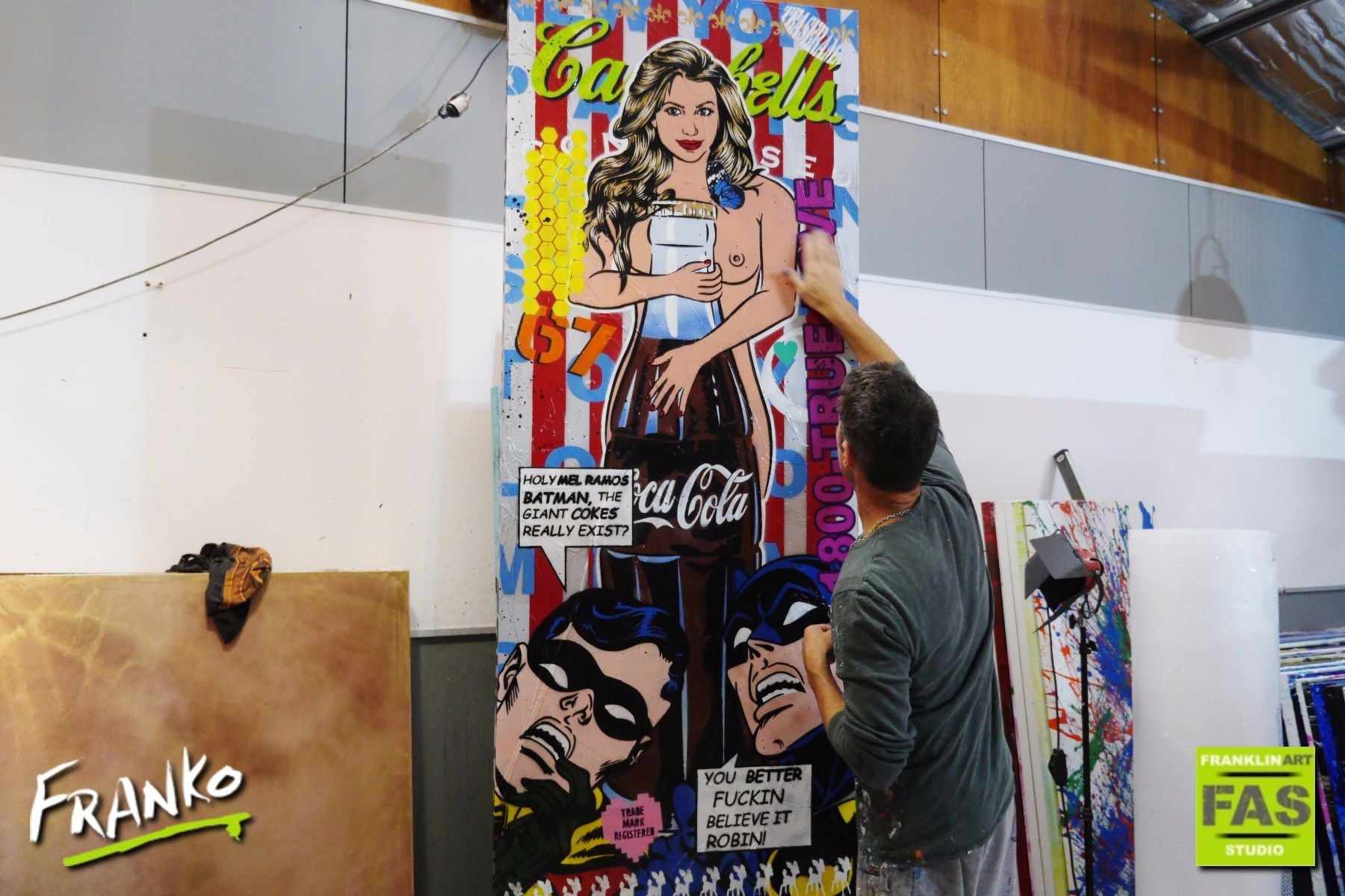 Batman, Robin, Girl 200cm x 80cm Batman & Robin Pop Art Painting (SOLD)-urban pop-[Franko_Artist]-[The_Block]-[Dream_Homes]-[ideas]-[Grand_Designs]-[Art_Lover]-Franklin Art Studio