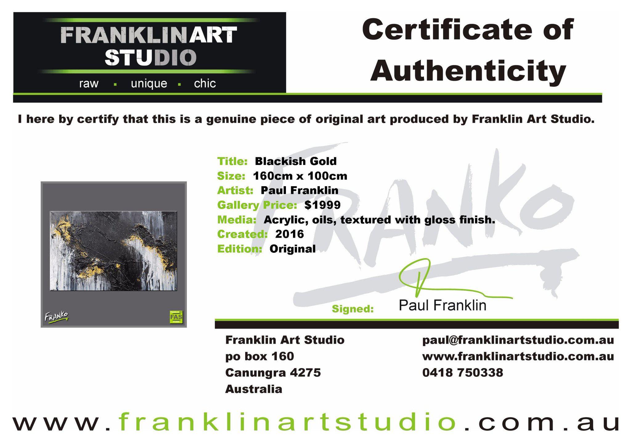Be Inspired! Abstract Blackish Gold 160cm x 100cm Black and Gold (SOLD)-abstract-[Franko_Artist]-[The_Block]-[Dream_Homes]-[ideas]- [Grand_Designs]-Franklin Art Studio