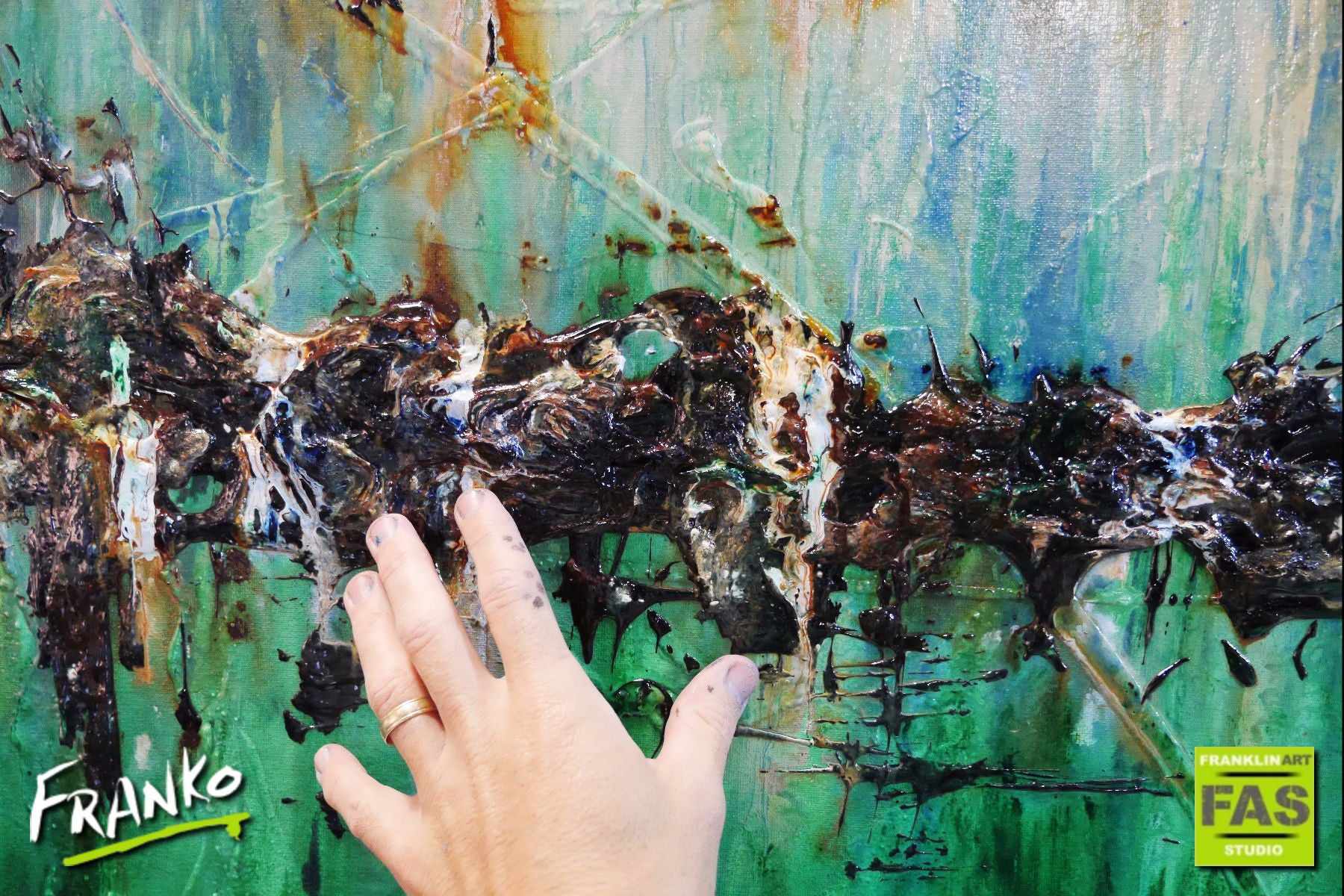Be Inspired! Abstract Green Blue (SOLD)-abstract-[Franko_Artist]-[The_Block]-[Dream_Homes]-[ideas]- [Grand_Designs]-Franklin Art Studio