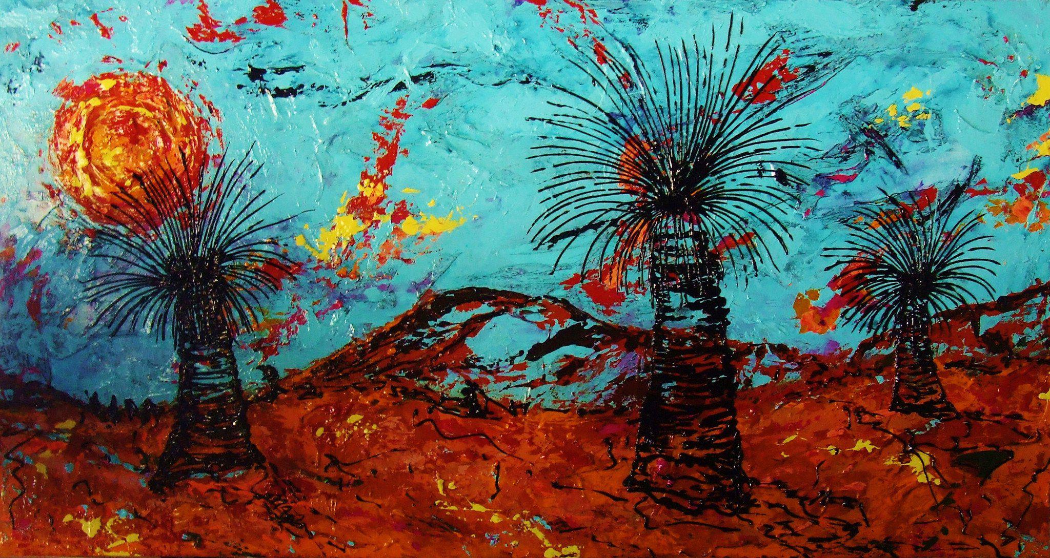 Be Inspired! Abstract Realism Outback Landscape Grass Trees (SOLD)-abstract realism-[Franko_Artist]-[Australian_artist]-[Gold_Coast]-[Brisbane]-[modern]-[contemporary]-[original]-[Large_artwork]-Franklin Art Studio