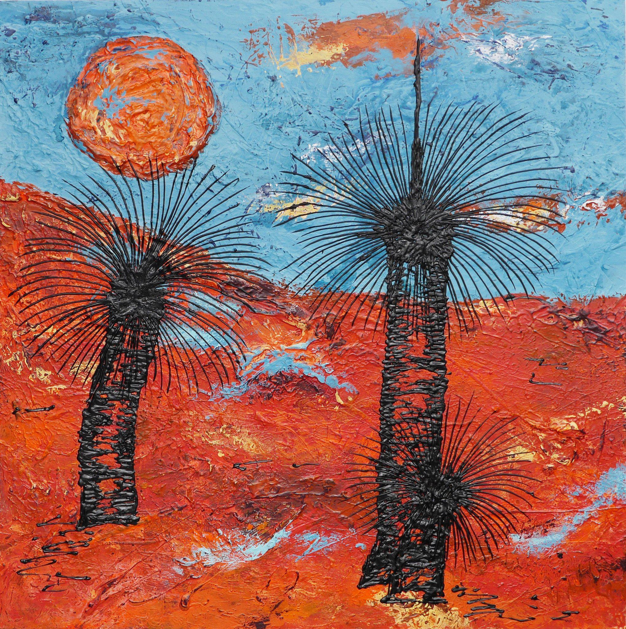 Be Inspired! Abstract Realism Outback Landscape Grass Trees Square (SOLD)-abstract realism-[Franko_Artist]-[Australian_artist]-[Gold_Coast]-[Brisbane]-[modern]-[contemporary]-[original]-[Large_artwork]-Franklin Art Studio