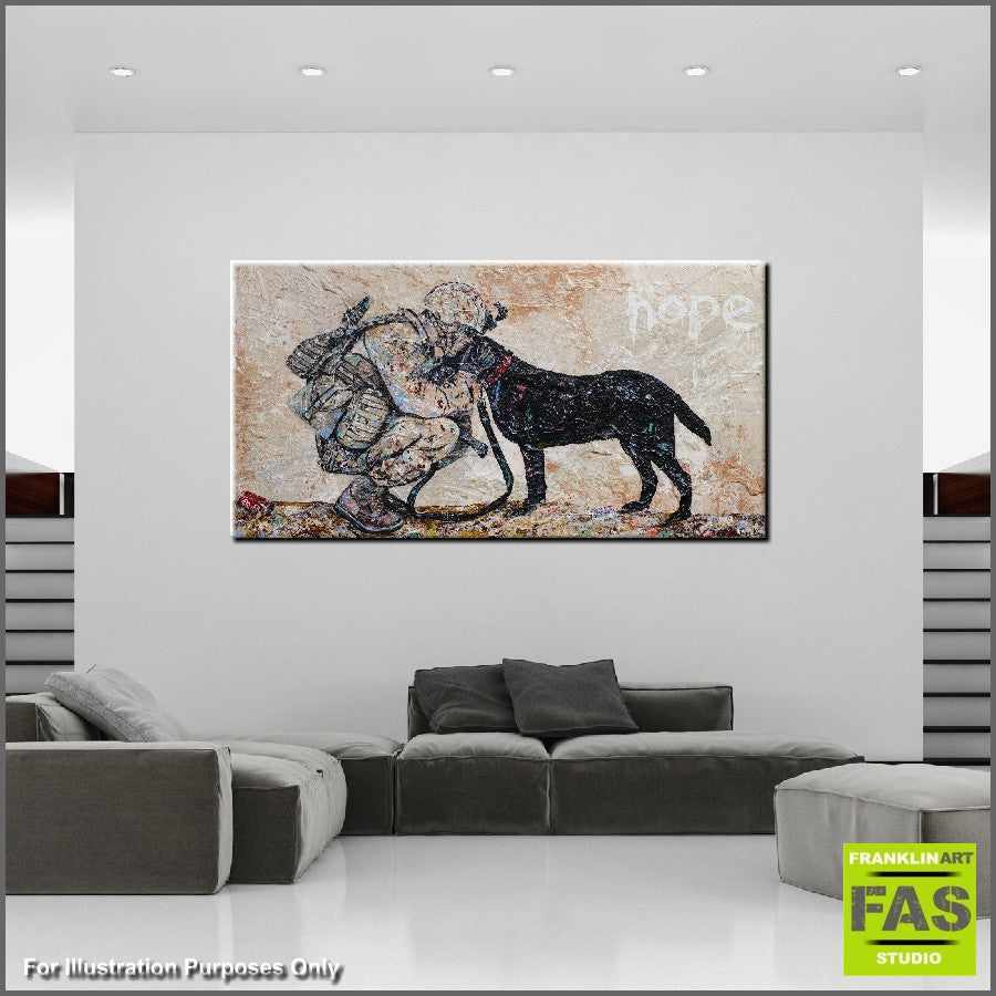 Be Inspired! Abstract Realism Soldier and Dog (SOLD)-abstract realism-[Franko_Artist]-[The_Block]-[Dream_Homes]-[ideas]- [Grand_Designs]-Franklin Art Studio