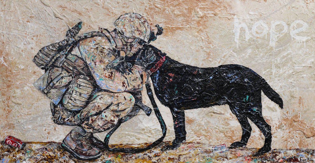 Be Inspired! Abstract Realism Soldier and Dog (SOLD)-abstract realism-[Franko_Artist]-[Australian_artist]-[Gold_Coast]-[Brisbane]-[modern]-[contemporary]-[original]-[Large_artwork]-Franklin Art Studio