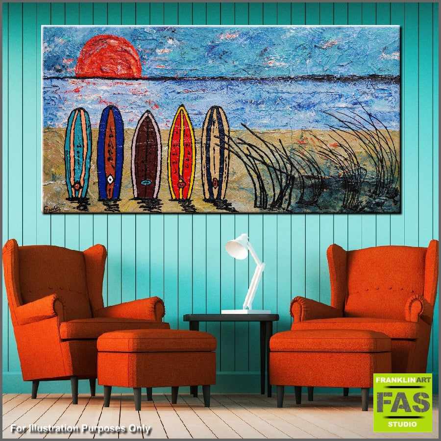 Be Inspired! Abstract Realism Surfboard Sunset (SOLD)-abstract realism-[Franko_Artist]-[Australian_artist]-[Gold_Coast]-[Brisbane]-[modern]-[contemporary]-[original]-[Large_artwork]-[The_Block]-[Dream_Homes]-[ideas]-[Grand_Designs]-[Art_Lover]-Franklin Art Studio