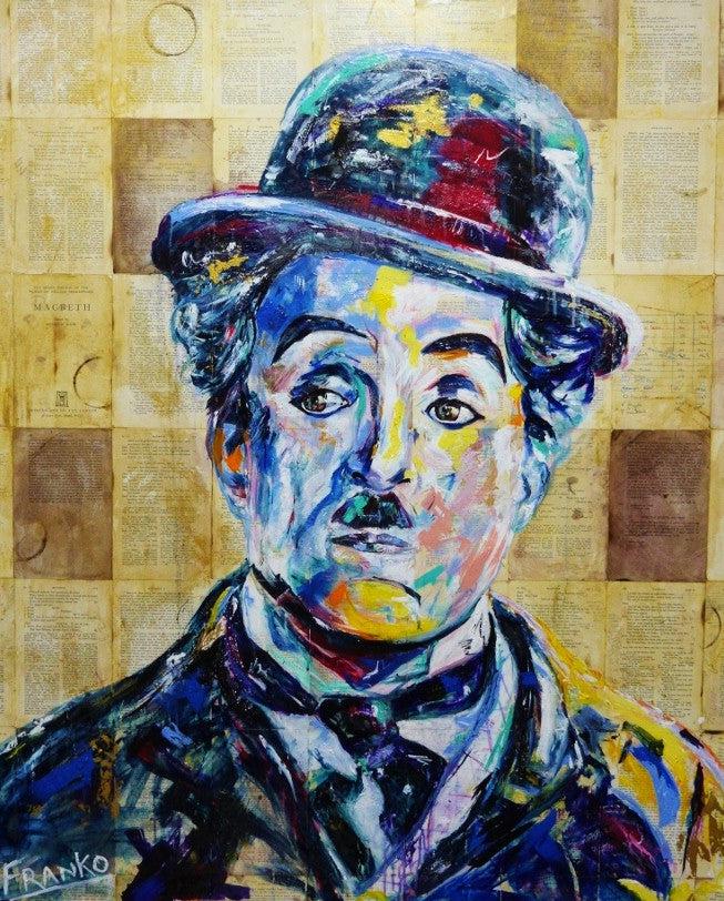 Be Inspired! Book Club Charlie Chaplin (SOLD)-book club-[Franko_Artist]-[Australian_artist]-[Gold_Coast]-[Brisbane]-[modern]-[contemporary]-[original]-[Large_artwork]-Franklin Art Studio