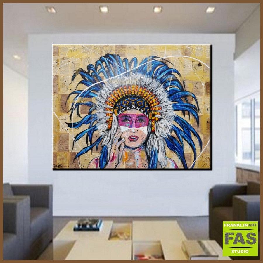 Be Inspired! Book Club Indian Chief Headdress (SOLD)-book club-[Franko_Artist]-[Australian_artist]-[Gold_Coast]-[Brisbane]-[modern]-[contemporary]-[original]-[Large_artwork]-[The_Block]-[Dream_Homes]-[ideas]-[Grand_Designs]-[Art_Lover]-Franklin Art Studio