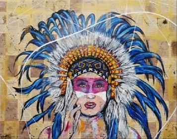 Be Inspired! Book Club Indian Chief Headdress (SOLD)-book club-[Franko_Artist]-[Australian_artist]-[Gold_Coast]-[Brisbane]-[modern]-[contemporary]-[original]-[Large_artwork]-Franklin Art Studio