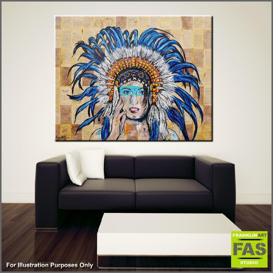 Be Inspired! Book Club Indian Chief Teal (SOLD)-book club-[Franko_Artist]-[Australian_artist]-[Gold_Coast]-[Brisbane]-[modern]-[contemporary]-[original]-[Large_artwork]-[The_Block]-[Dream_Homes]-[ideas]-[Grand_Designs]-[Art_Lover]-Franklin Art Studio