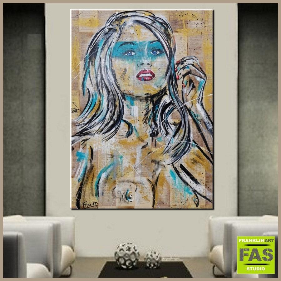 Be Inspired! Cobalt Blonde Book Club Series nude 50 shades of grey (SOLD)-book club-[Franko_Artist]-[Australian_artist]-[Gold_Coast]-[Brisbane]-[modern]-[contemporary]-[original]-[Large_artwork]-[The_Block]-[Dream_Homes]-[ideas]-[Grand_Designs]-[Art_Lover]-Franklin Art Studio