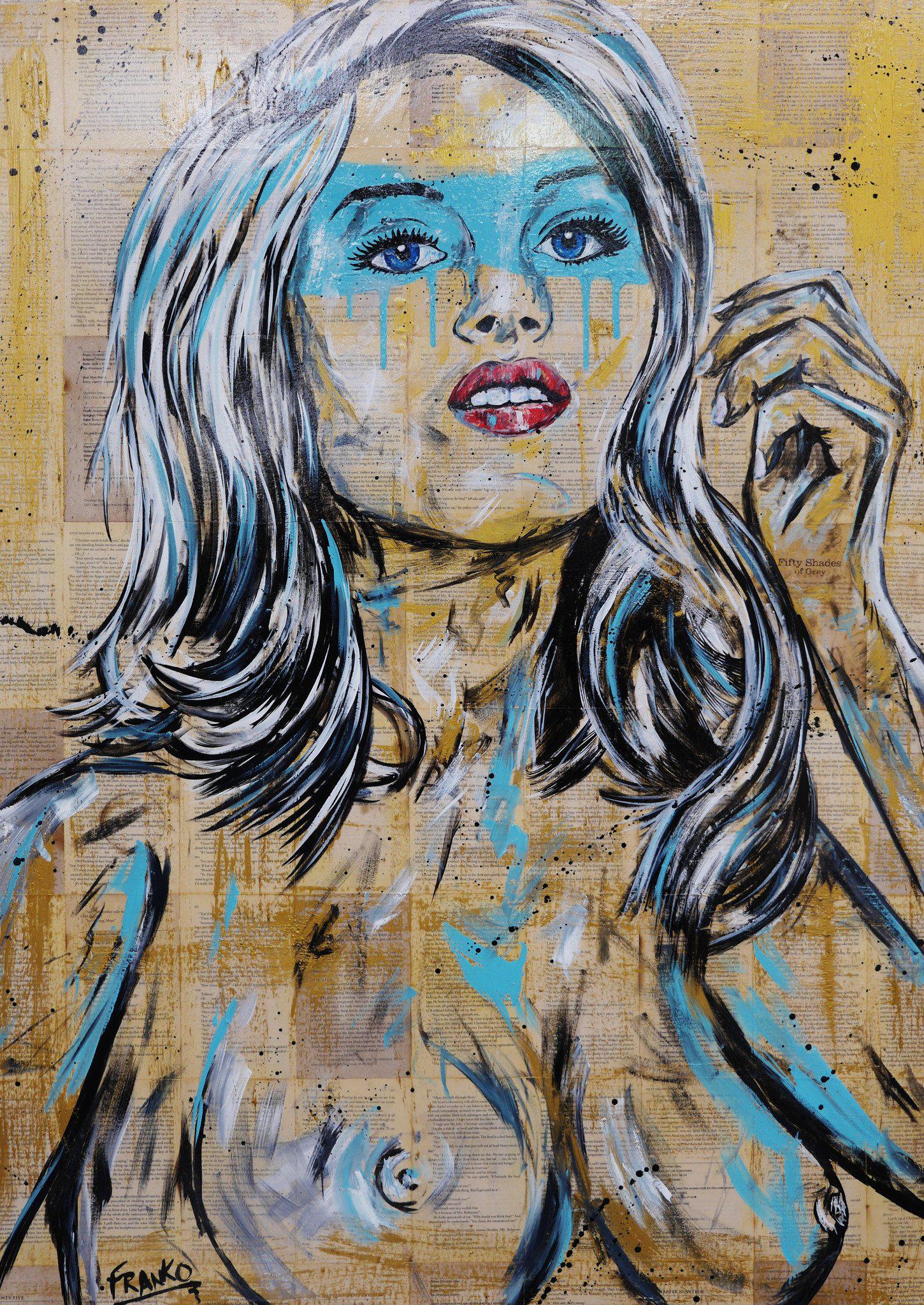 Be Inspired! Cobalt Blonde Book Club Series nude 50 shades of grey (SOLD)-book club-[Franko_Artist]-[Australian_artist]-[Gold_Coast]-[Brisbane]-[modern]-[contemporary]-[original]-[Large_artwork]-Franklin Art Studio