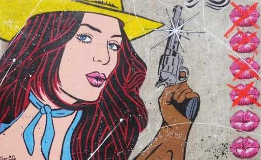 Be Inspired! Concrete Base Industrial Styling Cowgirl Gun (SOLD)-concrete-[Franko_Artist]-[Australian_artist]-[Gold_Coast]-[Brisbane]-[modern]-[contemporary]-[original]-[Large_artwork]-Franklin Art Studio