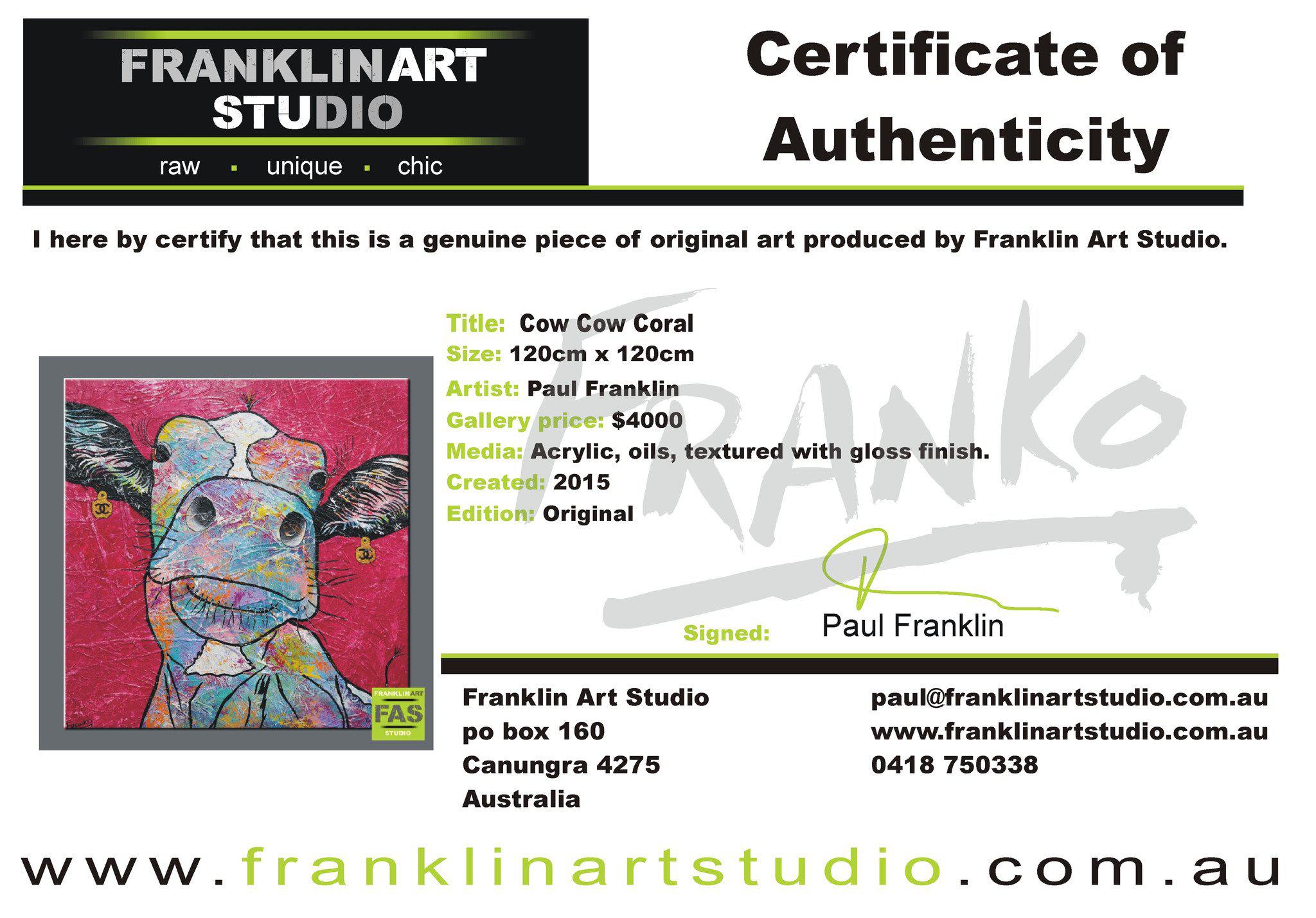 Be Inspired! Cow Cow Coral Cow Pink (SOLD)-people-[Franko_Artist]-[The_Block]-[Dream_Homes]-[ideas]- [Grand_Designs]-Franklin Art Studio