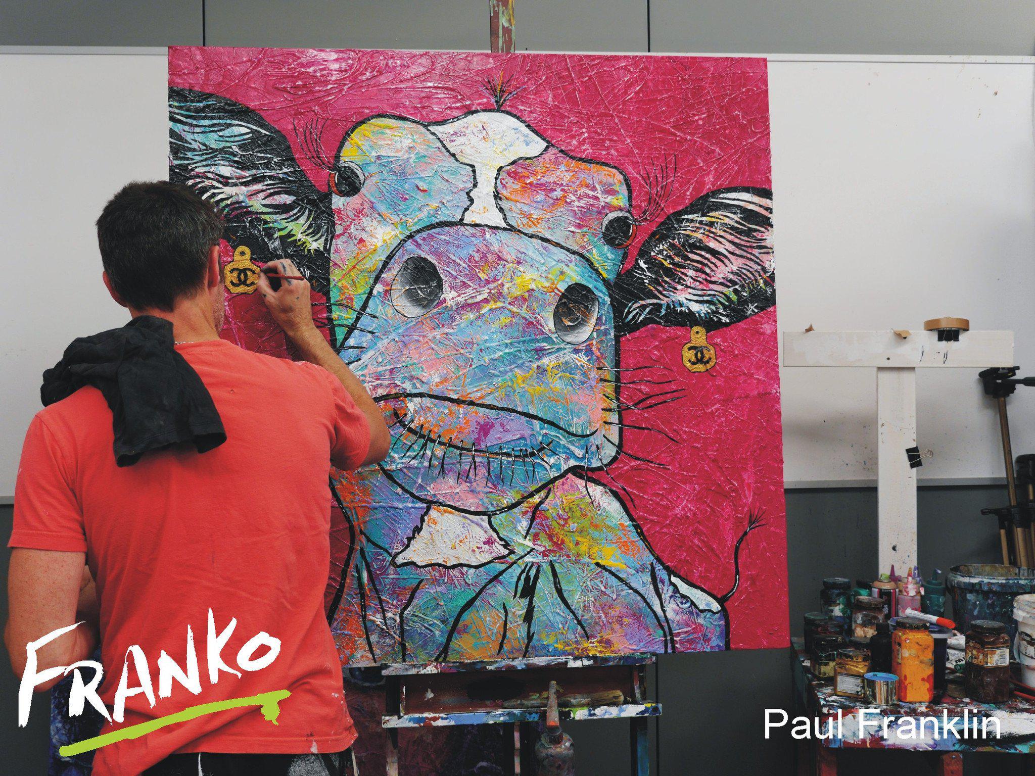 Be Inspired! Cow Cow Coral Cow Pink (SOLD)-people-[Franko_Artist]-[The_Block]-[Dream_Homes]-[ideas]-[Grand_Designs]-[Art_Lover]-Franklin Art Studio