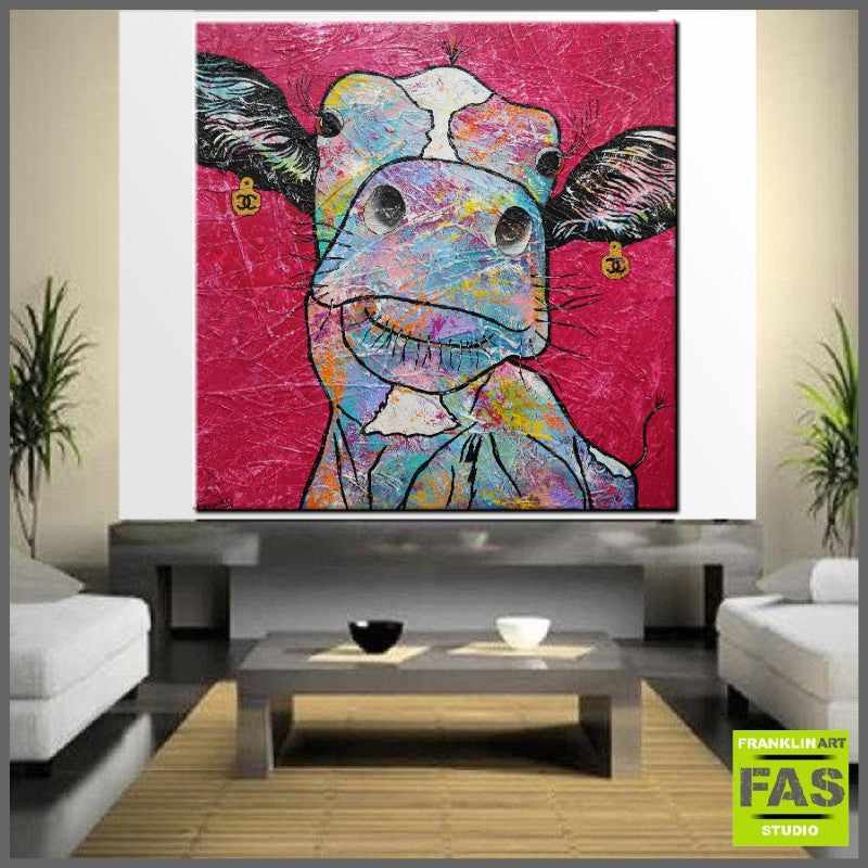 Be Inspired! Cow Cow Coral Cow Pink (SOLD)-people-[Franko_Artist]-[Australian_artist]-[Gold_Coast]-[Brisbane]-[modern]-[contemporary]-[original]-[Large_artwork]-[The_Block]-[Dream_Homes]-[ideas]-[Grand_Designs]-[Art_Lover]-Franklin Art Studio