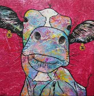 Be Inspired! Cow Cow Coral Cow Pink (SOLD)-people-[Franko_Artist]-[Australian_artist]-[Gold_Coast]-[Brisbane]-[modern]-[contemporary]-[original]-[Large_artwork]-Franklin Art Studio
