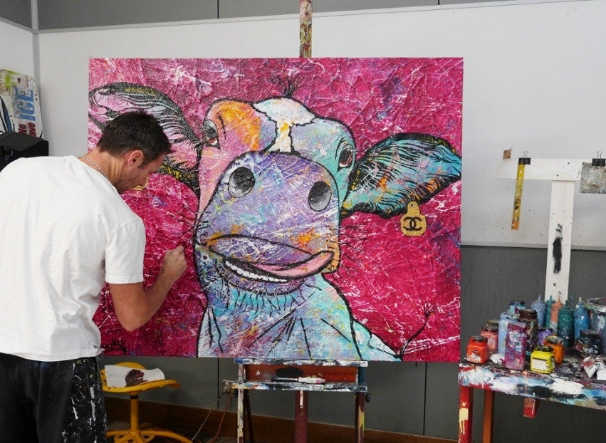 Be Inspired! Pink Cow (SOLD)-abstract realism-[Franko_Artist]-[The_Block]-[Dream_Homes]-[ideas]- [Grand_Designs]-Franklin Art Studio