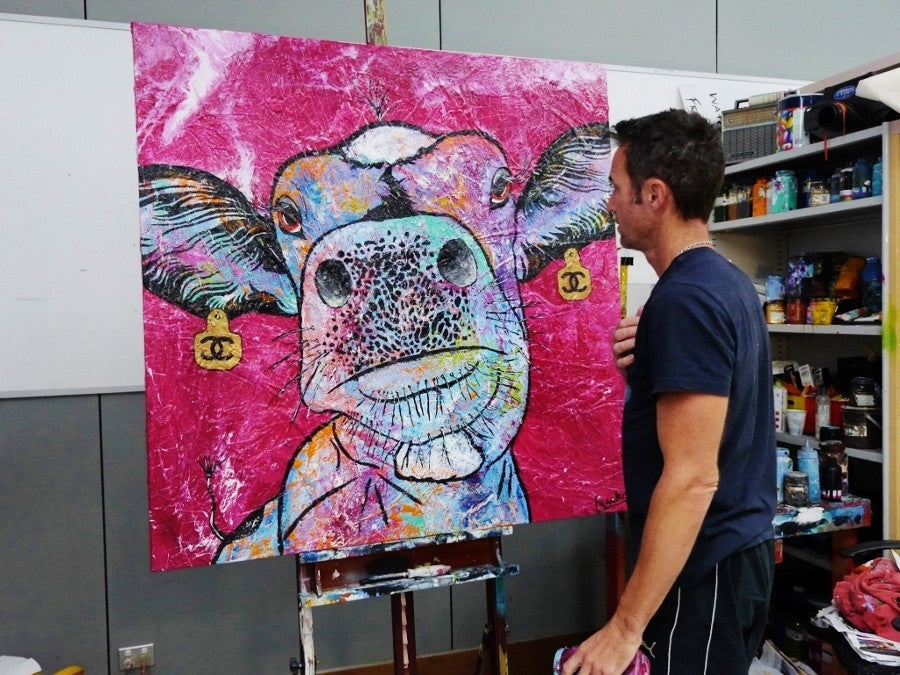 Be Inspired! Pink Cow Udderly (SOLD)-people-[Franko_Artist]-[The_Block]-[Dream_Homes]-[ideas]-[Grand_Designs]-[Art_Lover]-Franklin Art Studio