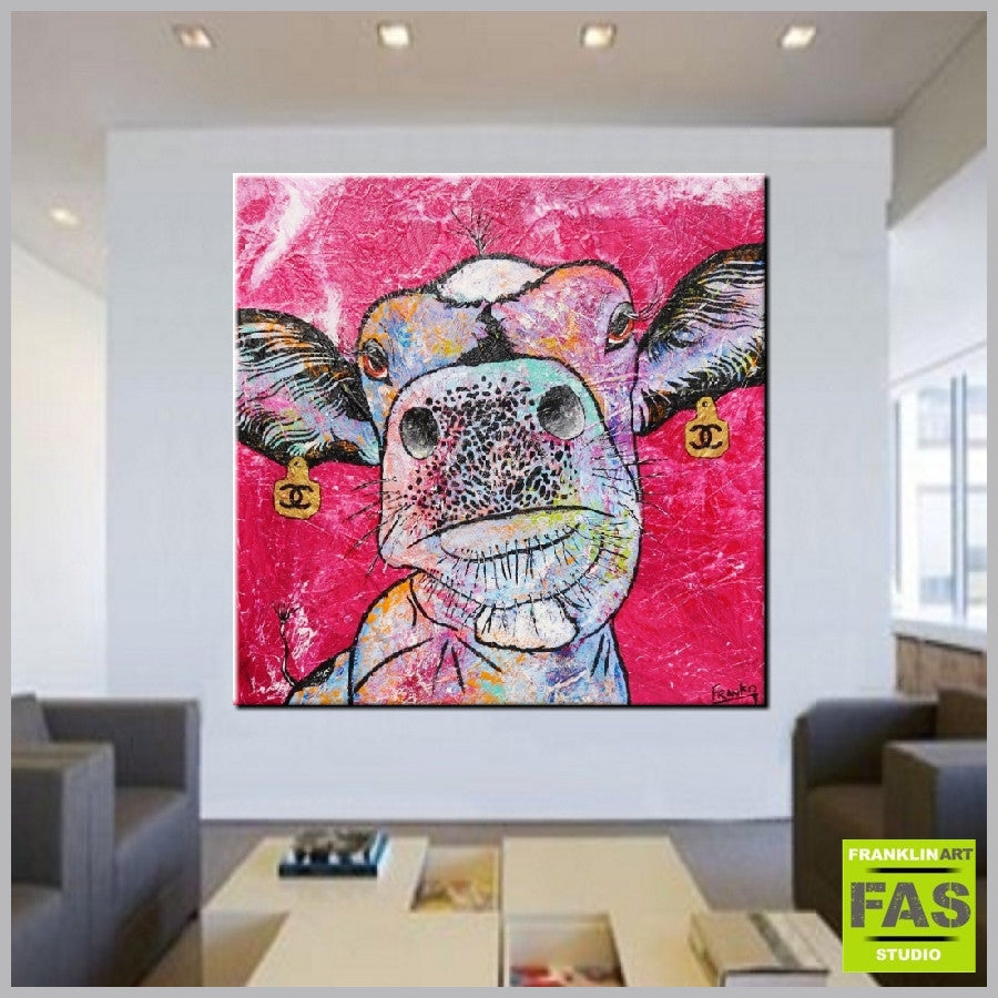 Be Inspired! Pink Cow Udderly (SOLD)-people-[Franko_Artist]-[Australian_artist]-[Gold_Coast]-[Brisbane]-[modern]-[contemporary]-[original]-[Large_artwork]-[The_Block]-[Dream_Homes]-[ideas]-[Grand_Designs]-[Art_Lover]-Franklin Art Studio