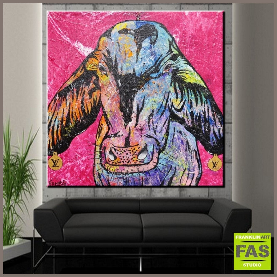 Be Inspired! Pink Droughtmaster Cow (SOLD)-people-[Franko_Artist]-[Australian_artist]-[Gold_Coast]-[Brisbane]-[modern]-[contemporary]-[original]-[Large_artwork]-[The_Block]-[Dream_Homes]-[ideas]-[Grand_Designs]-[Art_Lover]-Franklin Art Studio