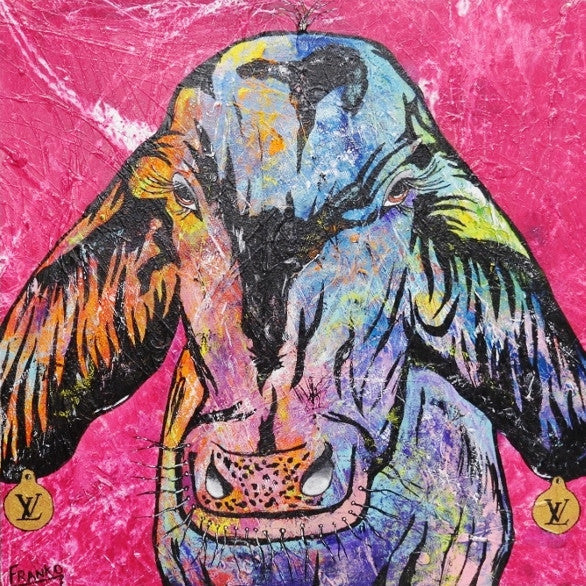Be Inspired! Pink Droughtmaster Cow (SOLD)-people-[Franko_Artist]-[Australian_artist]-[Gold_Coast]-[Brisbane]-[modern]-[contemporary]-[original]-[Large_artwork]-Franklin Art Studio