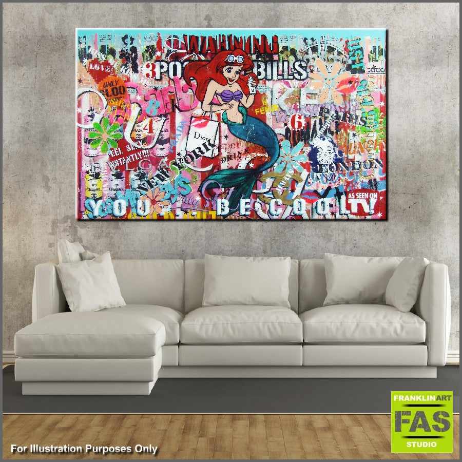 Be Inspired! Urban Pop Ariel The Little Mermaid (SOLD)-urban pop-[Franko_Artist]-[Australian_artist]-[Gold_Coast]-[Brisbane]-[modern]-[contemporary]-[original]-[Large_artwork]-[The_Block]-[Dream_Homes]-[ideas]-[Grand_Designs]-[Art_Lover]-Franklin Art Studio