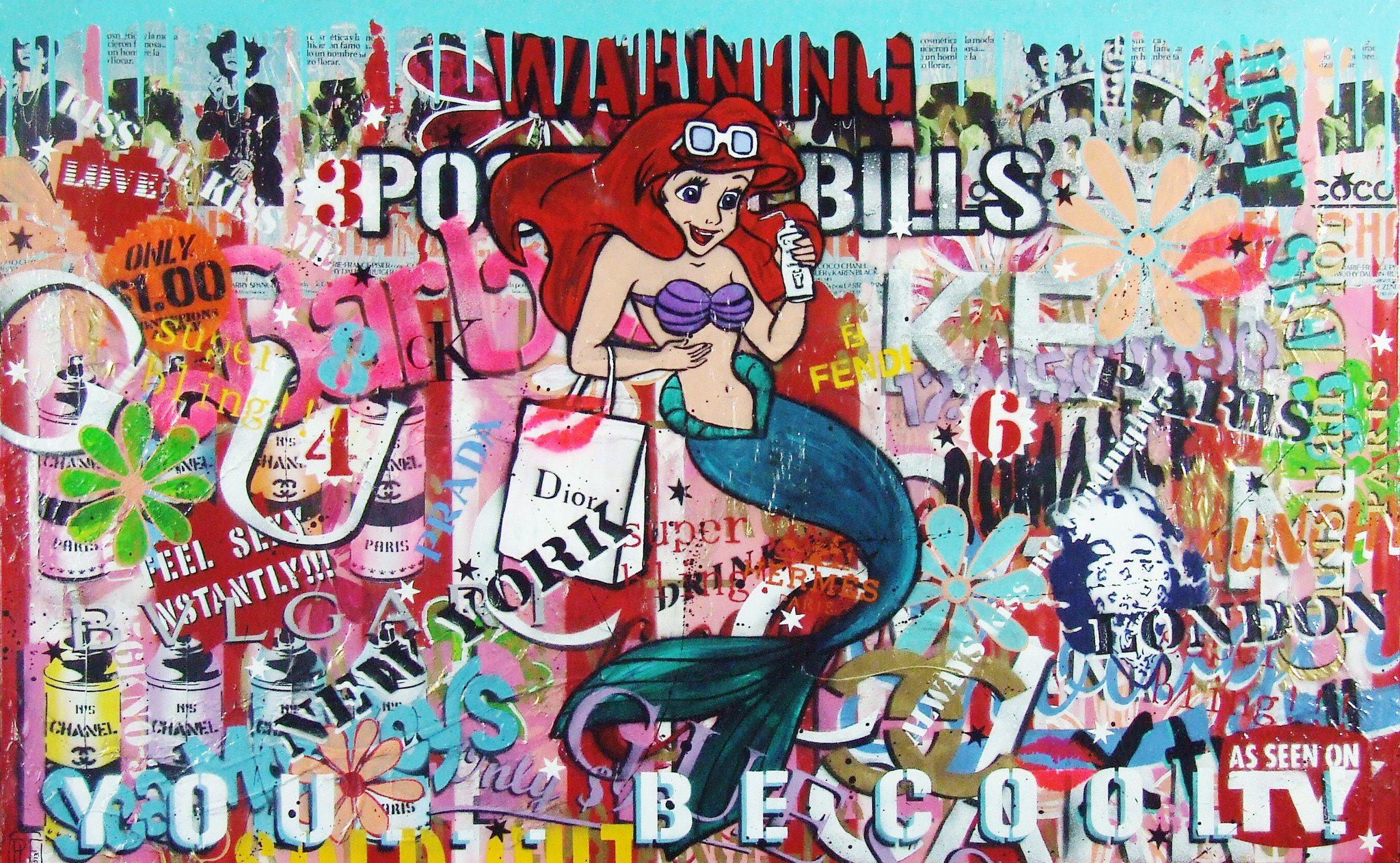 Be Inspired! Urban Pop Ariel The Little Mermaid (SOLD)-urban pop-[Franko_Artist]-[Australian_artist]-[Gold_Coast]-[Brisbane]-[modern]-[contemporary]-[original]-[Large_artwork]-Franklin Art Studio