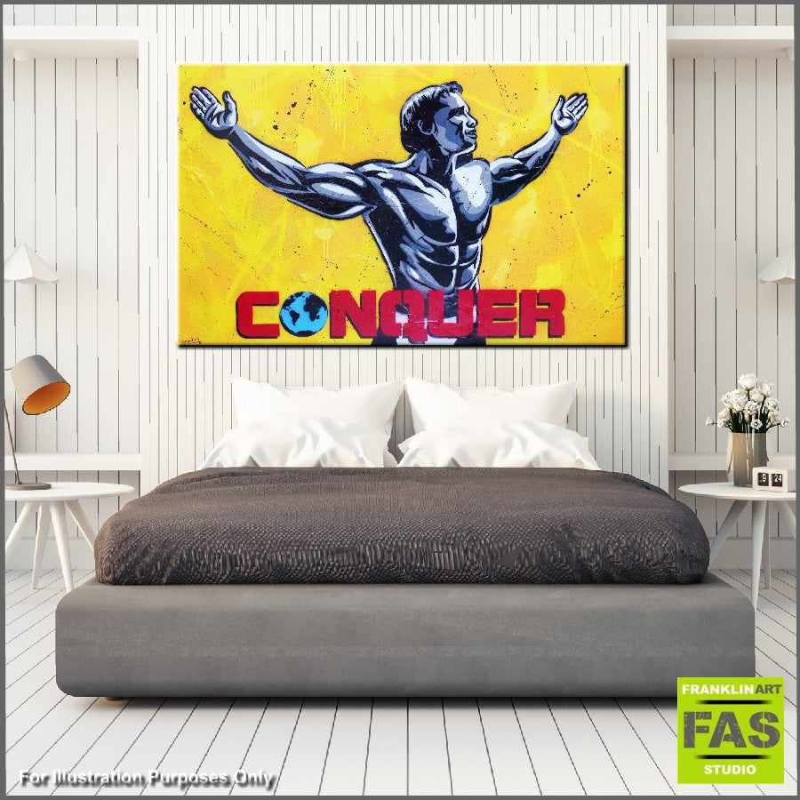Be Inspired! Urban Pop Arnold Schwarzenegger Conquer (SOLD)-urban pop-[Franko_Artist]-[Australian_artist]-[Gold_Coast]-[Brisbane]-[modern]-[contemporary]-[original]-[Large_artwork]-[The_Block]-[Dream_Homes]-[ideas]-[Grand_Designs]-[Art_Lover]-Franklin Art Studio